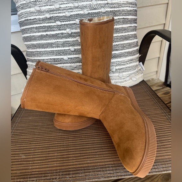 Camel Suede Mid-Calf Boots - Picture 5 of 9